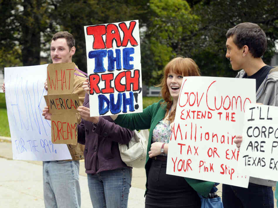 Demonstrators supporting the Occupy Wall Street movement — and an extension of the millionaires tax in New York — protest in Albany on Oct. 21.