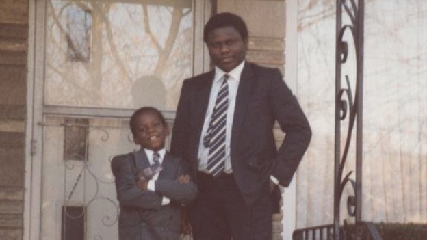 Ayodeji Ogunniyi and his father, Abimbola "Yinka" Ogunniyi, at their first American home in South Holland, Ill., in 1993. 
