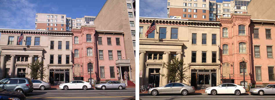 The following images are a comparison between a Ricoh GR Digital 8 megapixel digital camera (left) and an iPhone 4S (right). The images were taken at the same time and distance at Chinatown Coffee in Washington, D.C. 