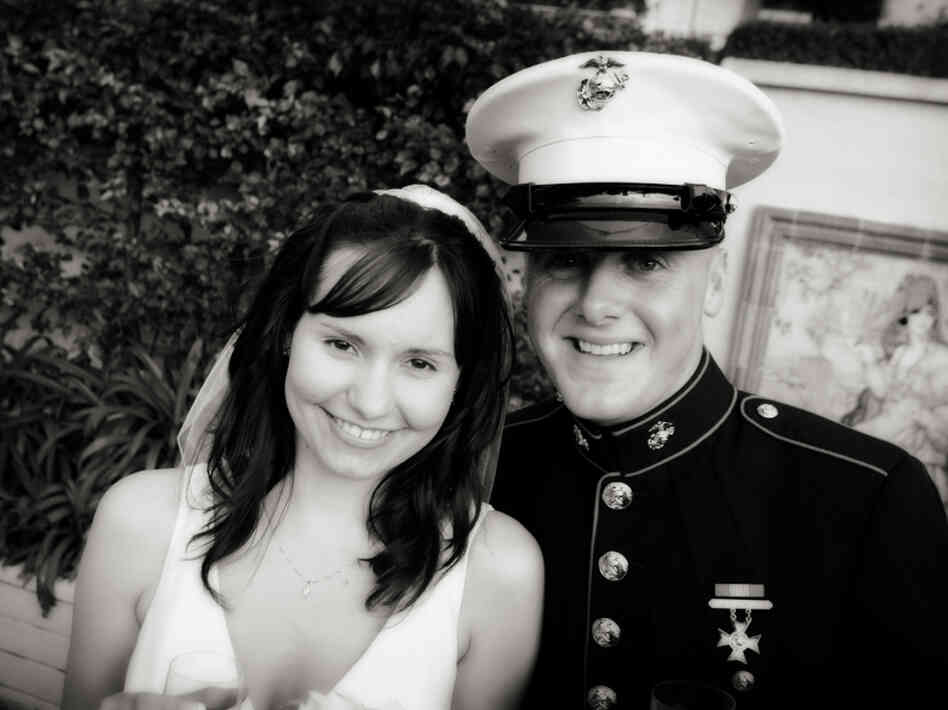 Ashley and Sgt. Ian Tawney (seen here on their wedding day) had known each other since they were children. Ian Tawney was killed Oct. 16, 2010, by an improvised explosive device while on a foot patrol in Sangin. Ashley says she doesn't know how she made it to the door the day Marine officers came to her house to tell her that her husband was dead.