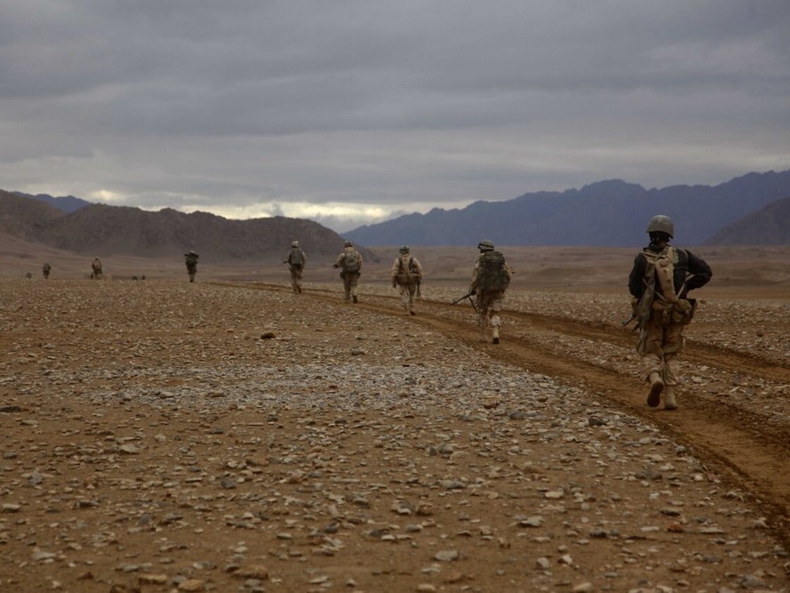 Marines of the 3rd Battalion, 5th Regiment conduct a search operation in Sangin district, Afghanistan, on Feb.18, 2011. Roadside bombs were a constant threat on such patrols.