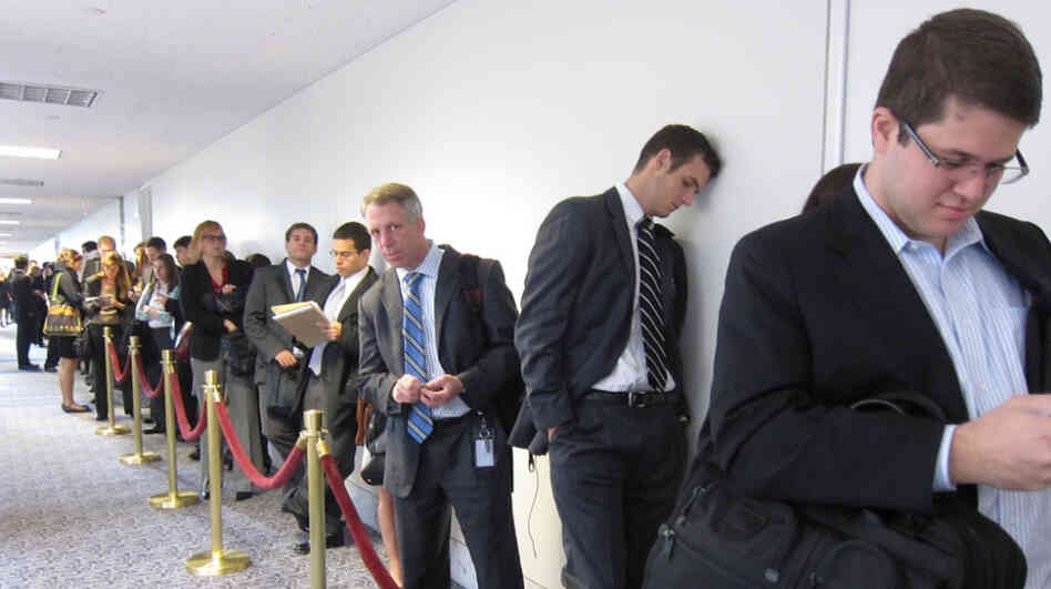 The line for seating in the hearing room of the supercommittee's meeting on Wednesday. An NPR review found that 619 separate interest groups have reported lobbying the group. The line for seating in the hearing room of the supercommittee's meeting on Wednesday. An NPR review found that 619 separate interest groups have reported lobbying the group.