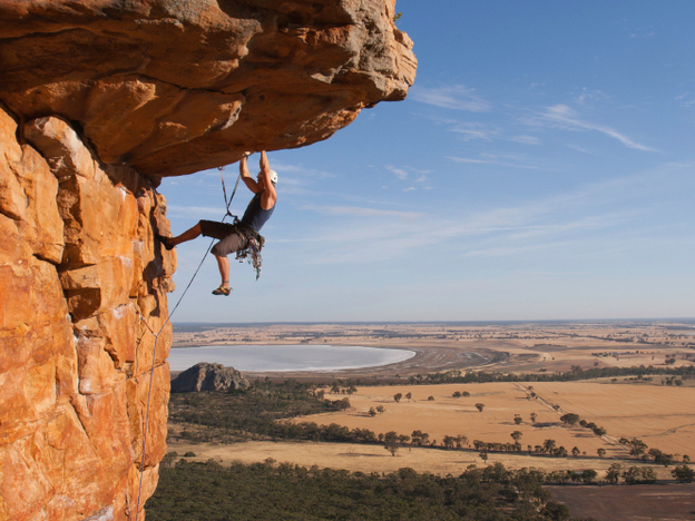 A man rock climbing.
