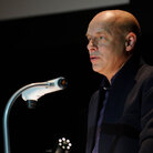 Brian Eno on stage during his "Illustrated Talk" at Moogfest 2011. Brian Eno on stage during his "Illustrated Talk" at Moogfest 2011.