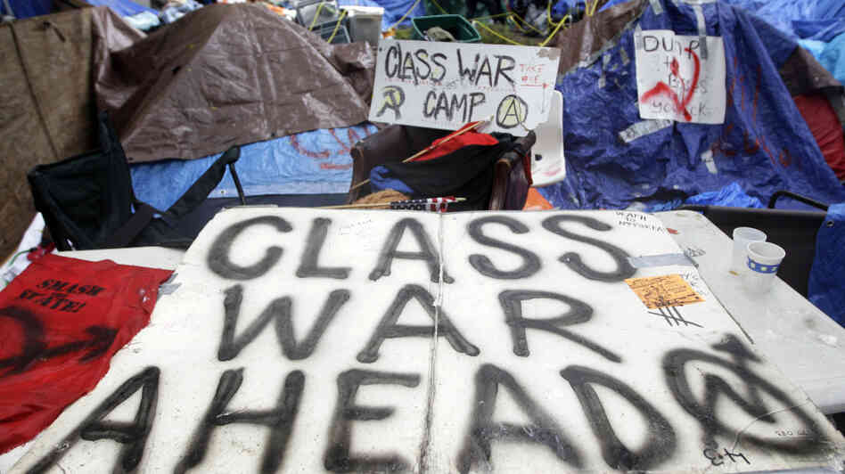 Tents pitched at the Occupy Wall Street encampment at Zuccotti Park in New York. The protests are part of a growing distrust in America of government and public institutions. 