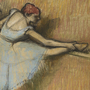 In a charcoal and pastel version of Dancers at the Barre, Degas tries out a variation on the dancers' head and leg positions. In a charcoal and pastel version of Dancers at the Barre, Degas tries out a variation on the dancers' head and leg positions.