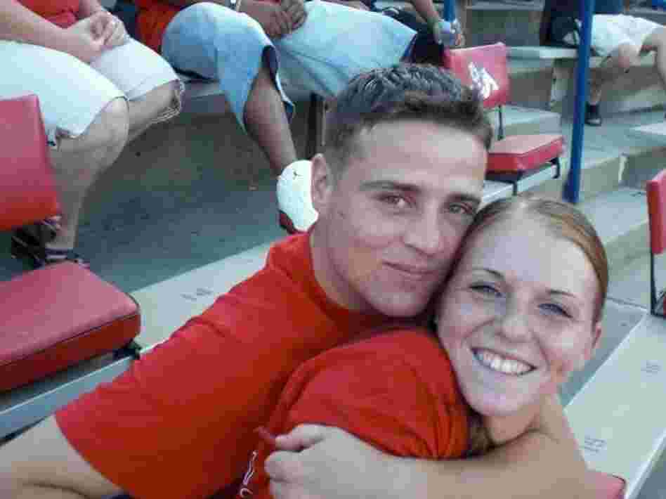 Cpl. Derek Wyatt is seen here with his wife, Kait, in Fresno, Calif., at a Fresno State football game. Wyatt was 25 when he died; his wife, 22.