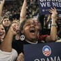 Millennials cheer for Democratic presidential candidate Barack Obama at a rally in Roanoke, Va., in 2008. Young voters are poised to play a key role in choosing the next president. 