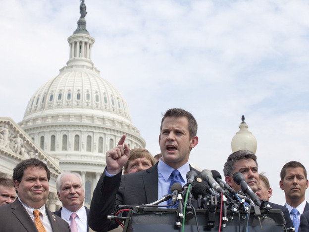 Rep. Adam Kinzinger at a July 28 news conference on Capitol Hill to announce plans to vote yes on the GOP proposal to raise the debt limit. 