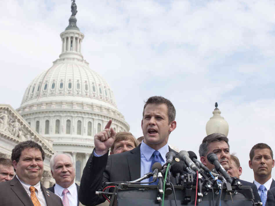 Rep. Adam Kinzinger at a July 28 news conference on Capitol Hill to announce plans to vote yes on the GOP proposal to raise the debt limit. 
