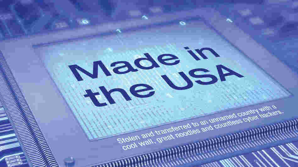 A poster warns U.S. companies of the threat of cyber-espionage. A new report released Thursday names China and Russia as the top culprits in the theft of U.S. intellectual property and technology.