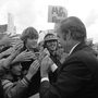 Democratic presidential candidate George McGovern greets young admirers in his home state at an airport rally in Sioux Falls, S.D., in 1972. Many baby boomers voted for McGovern in their first election, against Republican candidate Richard Nixon. In 2008, boomers narrowly backed President Barack Obama, but they swung over to Republicans in 2010.