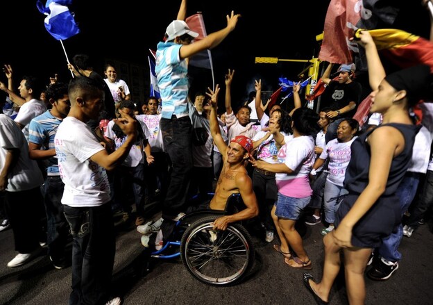 Supporters of Nicaraguan President and presidential candidate Daniel Ortega celebrate following the presidential election in Managua on Nov. 6.