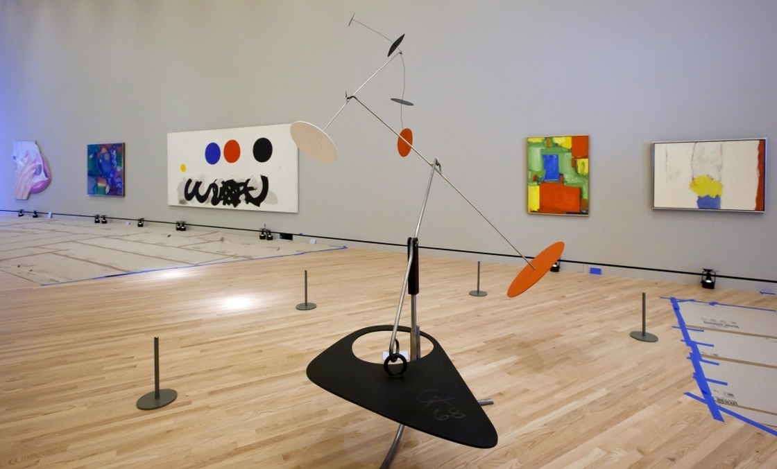  Inside Crystal Bridges, galleries will feature colonial, 19-century, modern and contemporary artworks including Alexander Calder's sculpture Trois noirs sur un rouge (center). 