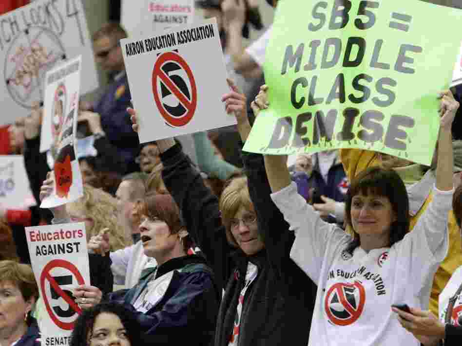 Protesters against Senate Bill 5 gathered at the Ohio Statehouse in April. 