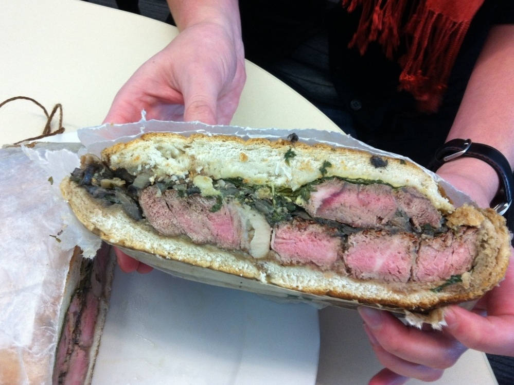 A cross-section of the shooter's sandwich.