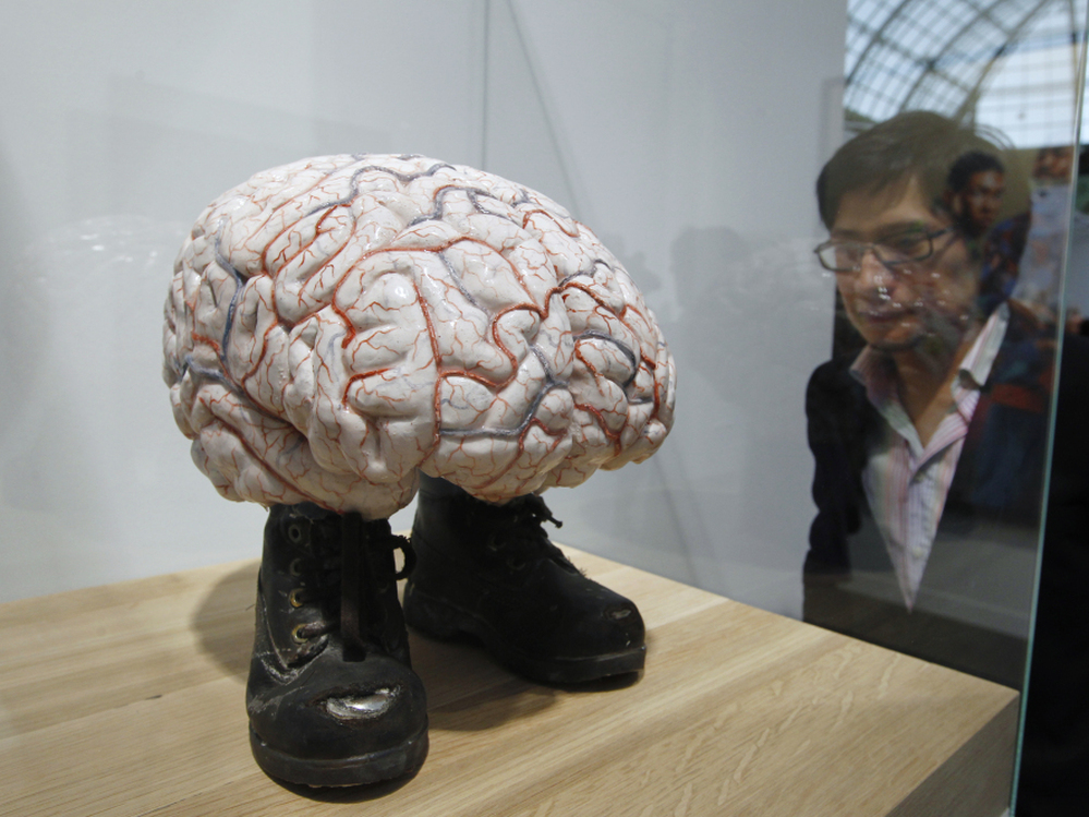 A visitor looks at the "Brain of Van Gogh" by Belgian artist Jan Fabre on October 19, 2011 at the Grand Palais in Paris.