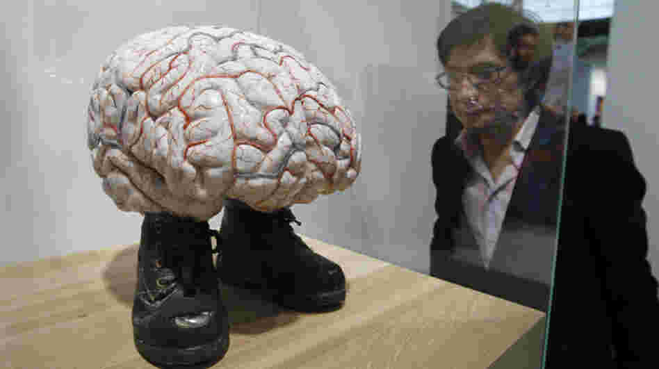 A visitor looks at the "Brain of Van Gogh" by Belgian artist Jan Fabre on October 19, 2011 at the Grand Palais in Paris.