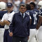 Head coach Joe Paterno of the Penn State Nittany Lions walks on the sideline during the Big Ten Conference football game against the Iowa Hawkeyes on Sept. 28, 2002 at Beaver Stadium in State College, Pa.