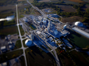 The Ash Grove Cement Kiln, as seen from an aerial photograph, sits on the northern edge of Chanute, Kan.