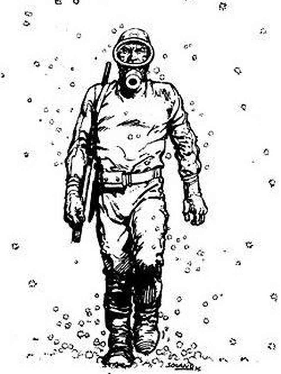 "El Eternauta", wearing a hazard suit to protect him from deadly snow. "El Eternauta", wearing a hazard suit to protect him from deadly snow.