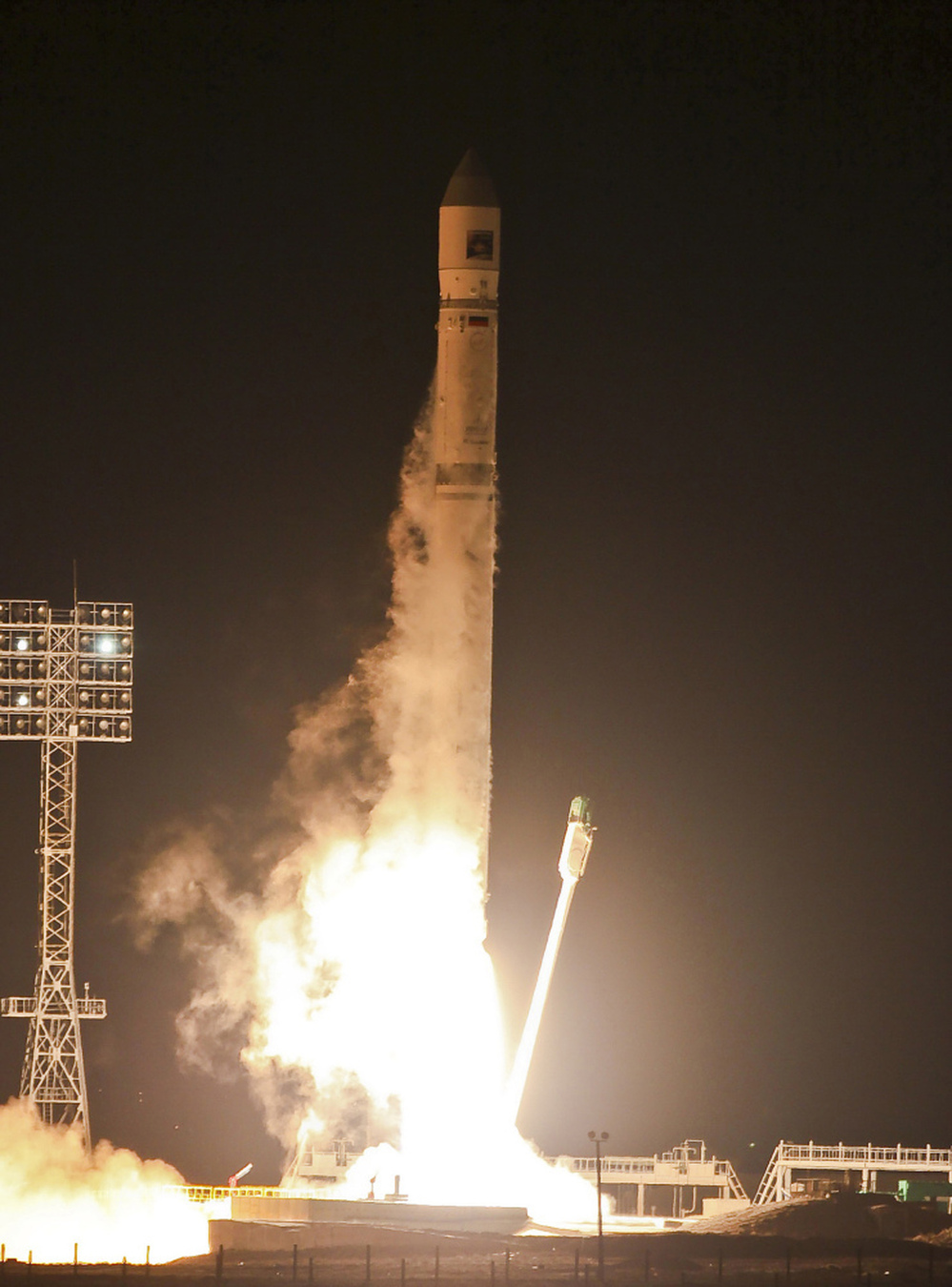 The Zenit-2SB rocket with Phobos-Grunt (Phobos-Soil) craft blasts off from its launch pad at the Cosmodrome in Baikonur, Kazakhstan.
