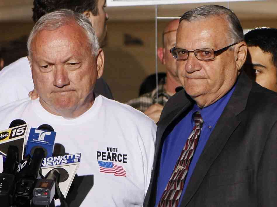 Recalled Arizona State Sen. Russell Pearce with Maricopa County Sheriff Joe Arpaio, in Mesa, AZ, Tuesday, Nov. 8, 2011. 