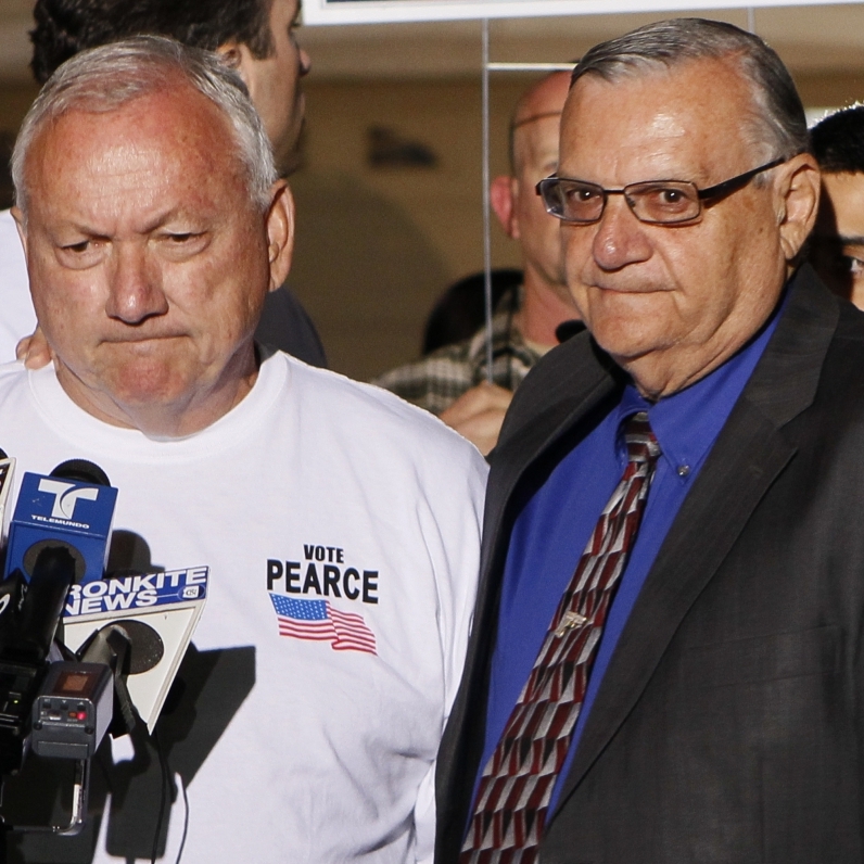 Recalled Arizona State Sen. Russell Pearce with Maricopa County Sheriff Joe Arpaio, in Mesa, AZ, Tuesday, Nov. 8, 2011. 