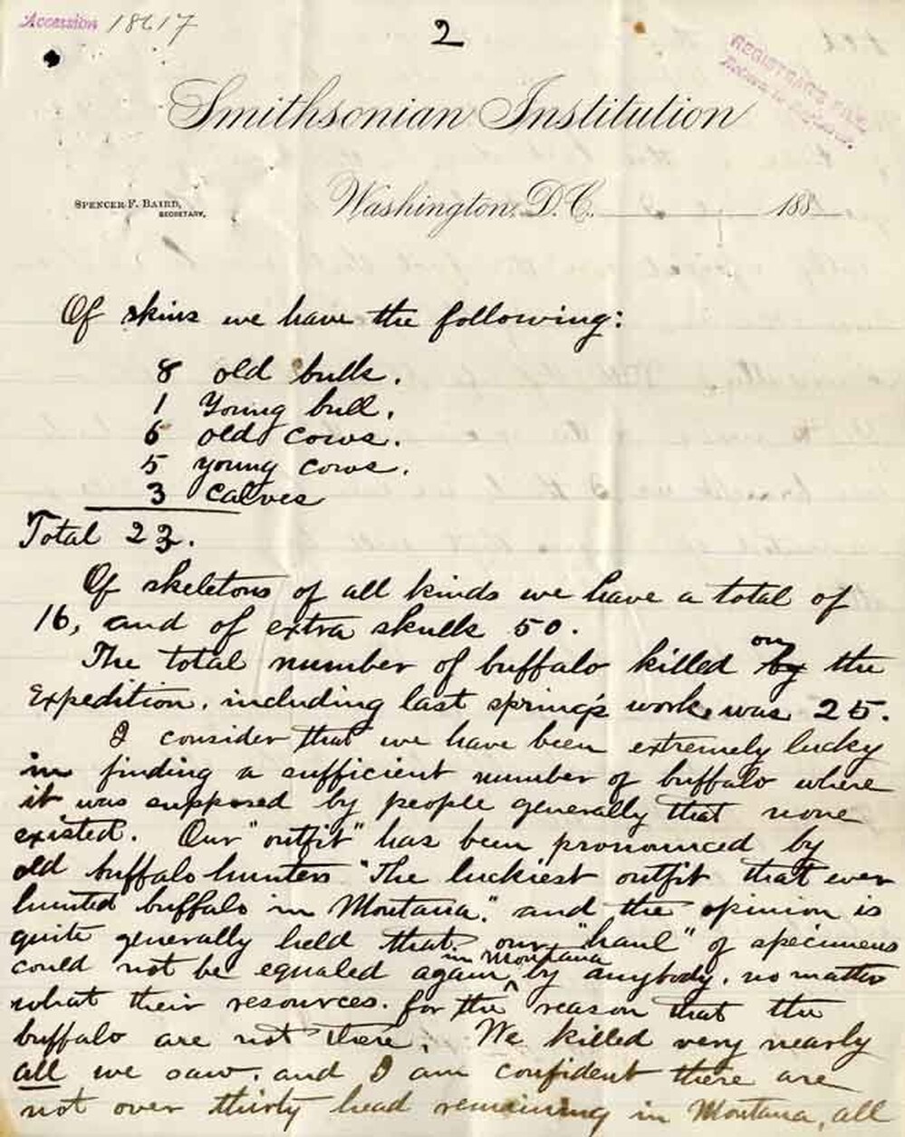 Letter dated December 21, 1886, from William T. Hornaday to Spencer F. BairdÂ 