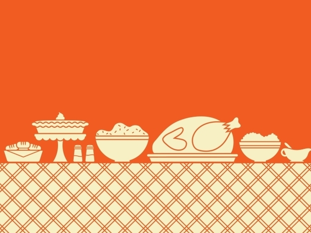 Thanksgiving dinner spread on a table