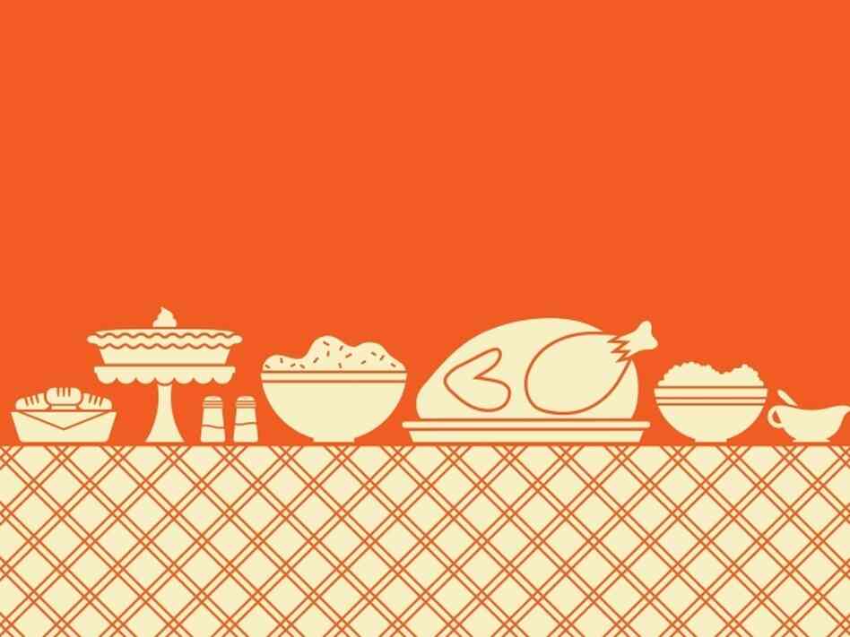 Thanksgiving dinner spread on a table
