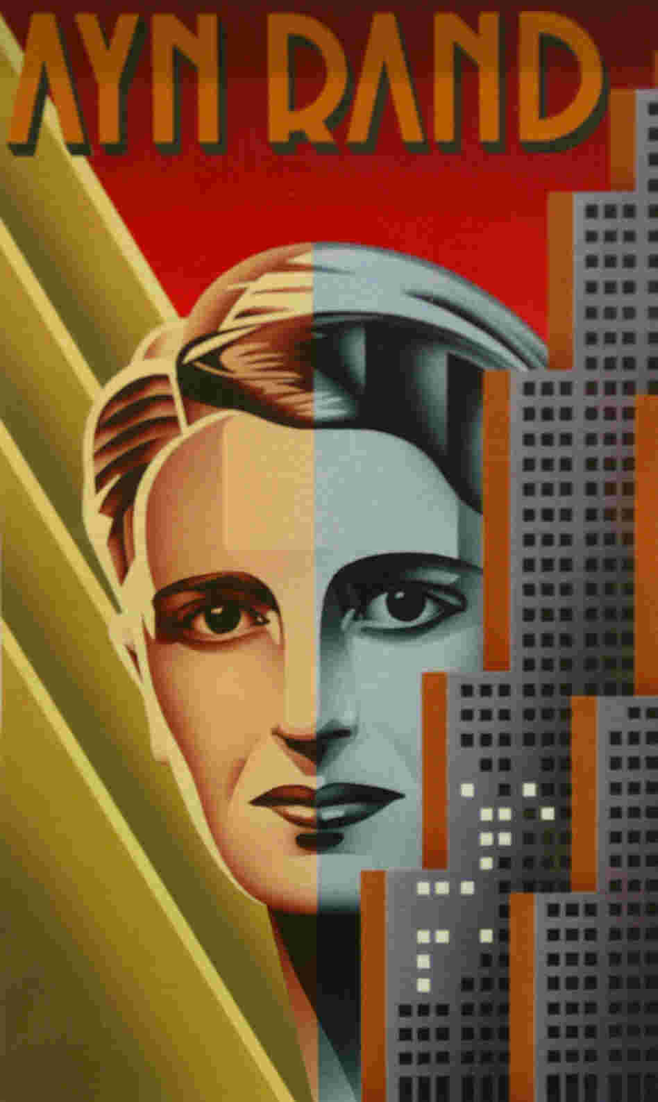 The painting of Ayn Rand by Nicholas Gaetano that was used for a U.S. postage stamp.