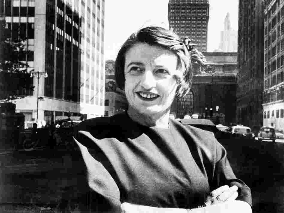 Ayn Rand, the Russian-born American novelist, is shown in Manhattan with the Grand Central Terminal building in the background in 1962.