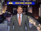 In this image taken from video and provided by Worldwide Pants, Inc., Republican presidential candidate Rick Perry presents the "Top Ten Rick Perry Excuses," on the set of the Late Show with David Letterman. In this image taken from video and provided by Worldwide Pants, Inc., Republican presidential candidate Rick Perry presents the "Top Ten Rick Perry Excuses," on the set of the Late Show with David Letterman.