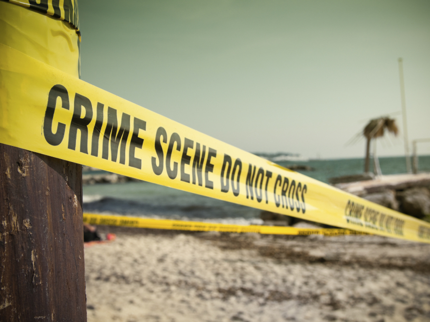 A crime scene at a beach.