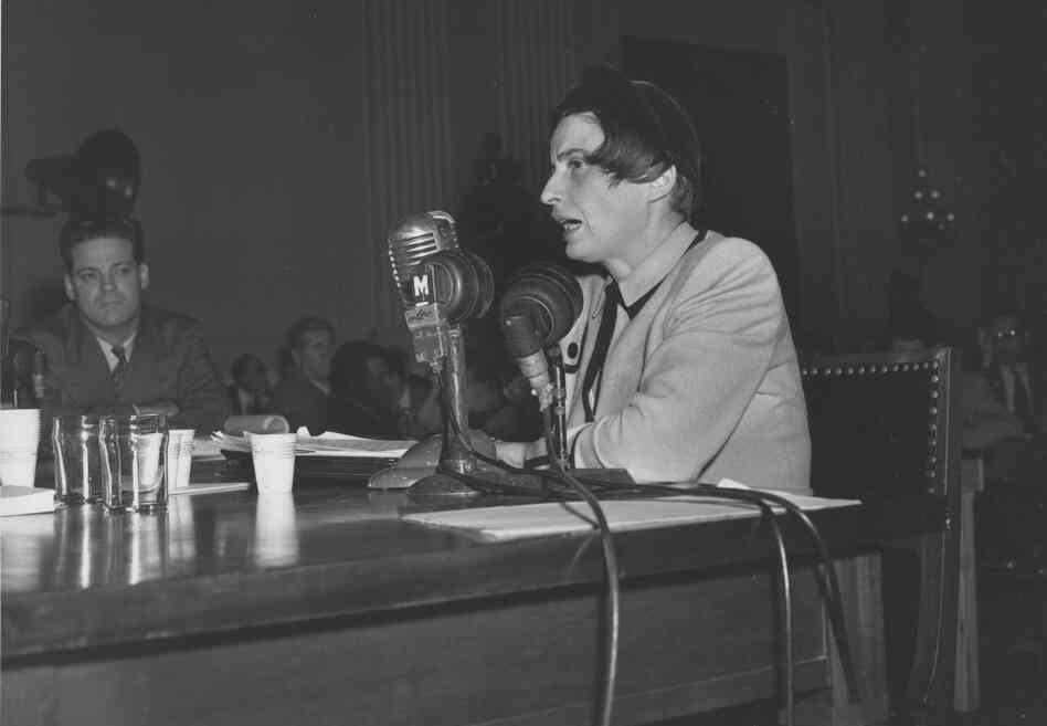 Ayn Rand testifying before the House Un-American Activities Committee, Oct. 20, 1947. 