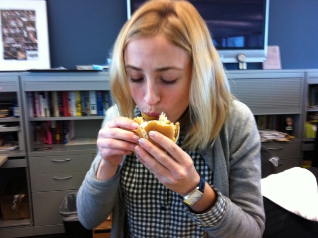 Eva tries it. 