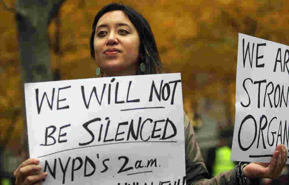 Protester Leina Bocar stands outside Zuccotti Park after police removed the Occupy Wall Street protesters from the park early this morning.