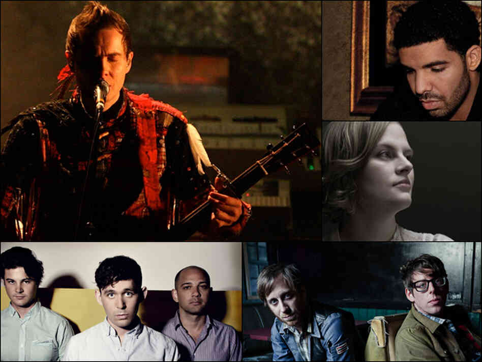 Clockwise from top left: Jonsi, Drake, Olof Arnalds, The Black Keys, The Antlers. Clockwise from top left: Jonsi, Drake, Olof Arnalds, The Black Keys, The Antlers.