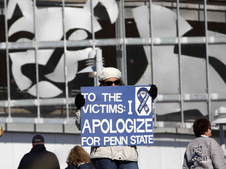 A Penn State alum holds a sign at this past Saturday's NCAA college football game in State College, Pa. In our first hour, we will talk about the victims of childhood sexual abuse, and the options that are available to help them. A Penn State alum holds a sign at this past Saturday's NCAA college football game in State College, Pa. In our first hour, we will talk about the victims of childhood sexual abuse, and the options that are available to help them.