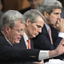 Supercommittee member, Senate Finance Committee Chairman Max Baucus, D-Mont., third from left, holds his hand out at a hearing Oct. 26. From left are, Supercommittee Co-Chair Sen. Patty Murray, D-Wash., Sen. Jon Kyl, R-Ariz., Baucus, Sen. Rob Portman, R-Ohio, and Sen. John Kerry, D-Mass.
