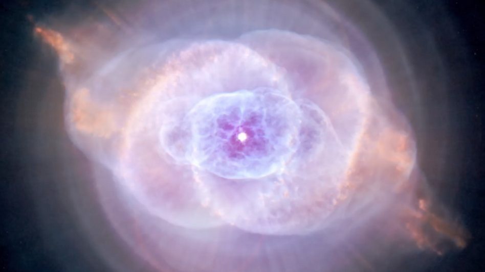 Traveling through space, we encounter a spiral galaxy and Hubble's orbiting guitar wizardry.