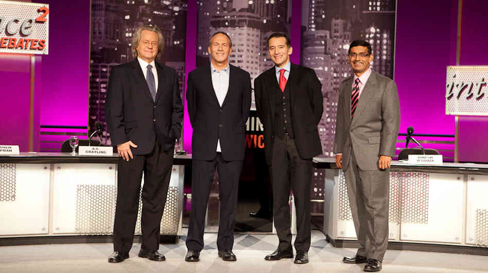 A.C. Grayling (from left), Matthew Chapman, Rabbi David Wolpe and Dinesh D'Souza faced off on the motion "The World Would Be Better Off Without Religion."