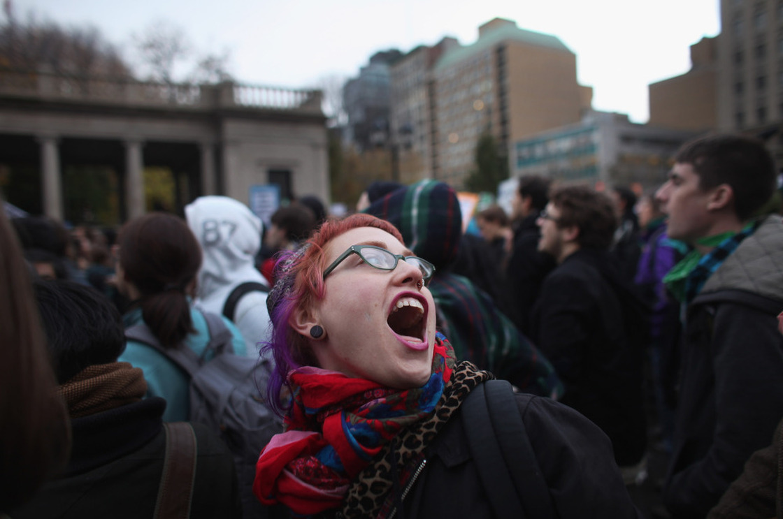  A large gathering of protesters affiliated with the Occupy Wall Street Movement attend a rally in Union Square in New York City. 