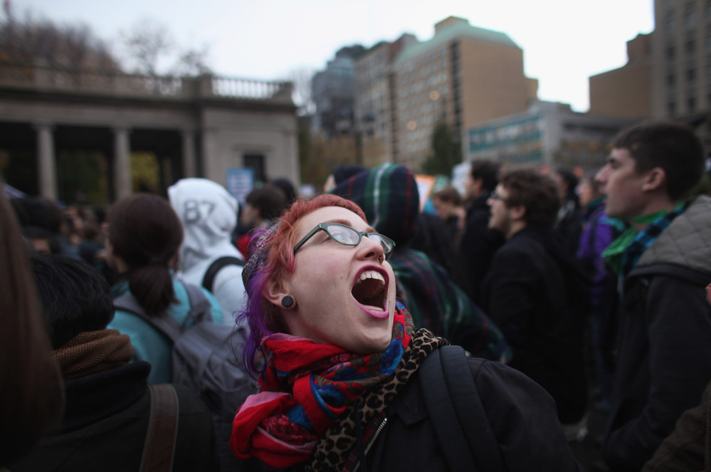  A large gathering of protesters affiliated with the Occupy Wall Street Movement attend a rally in Union Square in New York City. 