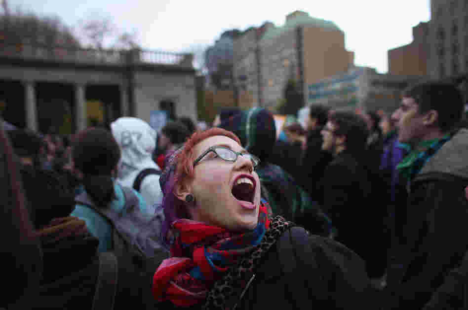  A large gathering of protesters affiliated with the Occupy Wall Street Movement attend a rally in Union Square in New York City. 