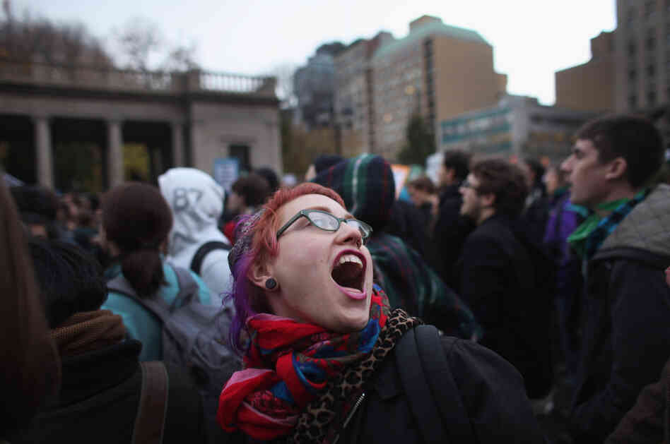  A large gathering of protesters affiliated with the Occupy Wall Street Movement attend a rally in Union Square in New York City. 