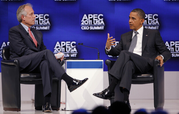President Obama and W. James McNerney, Jr., Boeing's CEO at APEC in Honolulu, Nov. 12, 2011.
