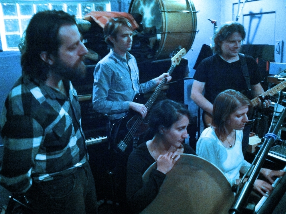 Marketa Irglova (at piano) and her band: (from left) Sean Rowe, Tim Iseler, Aida Shahghasemi and Rob Bochnik.