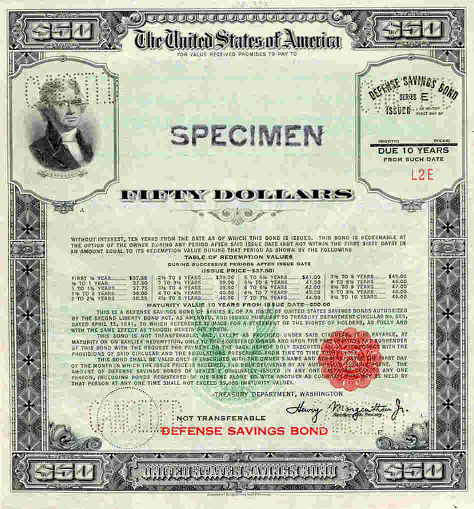 In 1941, the defense savings bond was introduced months before the U.S. entered the war. President Roosevelt promoted the new bonds on the radio and made the first purchase himself.